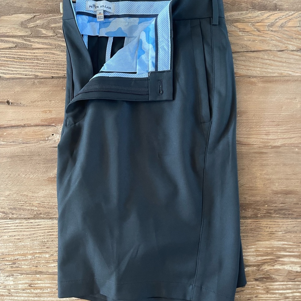 Peter Millar Black Flat Front Shorts